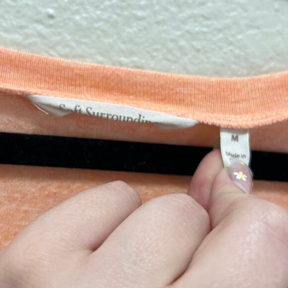 Soft Surroundings Coral Peach 3/4 Sleeve V-Neck Casual T-Shirt Tunic Size Medium - Picture 6 of 6